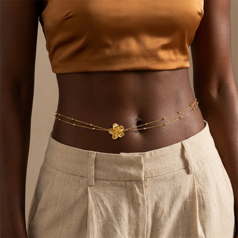 シンプルな二重層ベリーチェーン女性用 Y2K ゴールドカラー - Body Jewelry Gold のレビューと価格