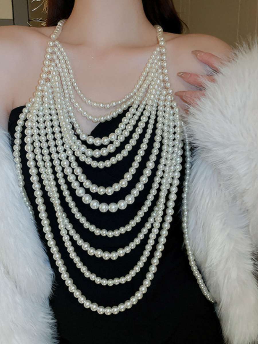 セクシーな多層パールネックレス、クロスボーダージュエリー、フ - Body Jewelry Brands のレビューと価格