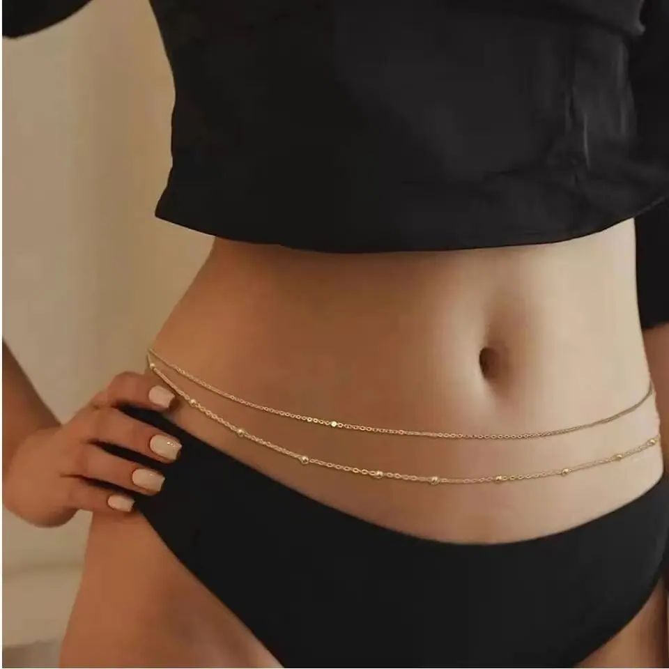 ヒップホップ二層ベリーチェーン女性のための Y2K ゴールド - Body Jewelry Gold のレビューと価格