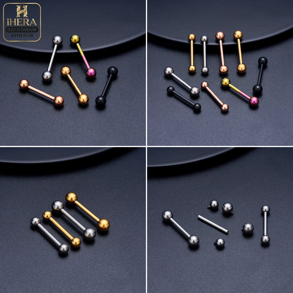 14G 16G G23 チタン製ストレートバーベル タン、乳 - Tongue Barbell Straight のレビューと価格